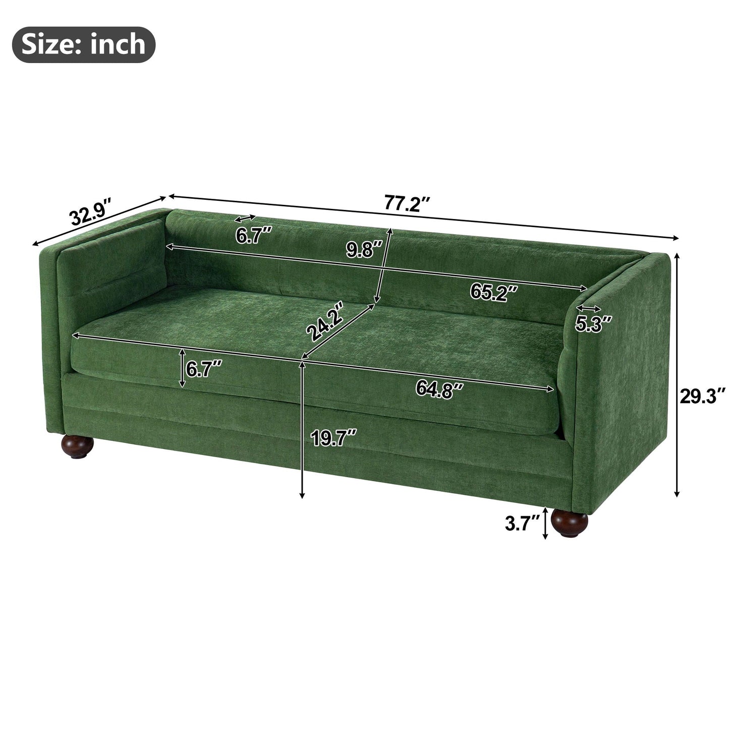 3 Seater Sofa Upholstery With Square Arms, Living Room Couch Noble House