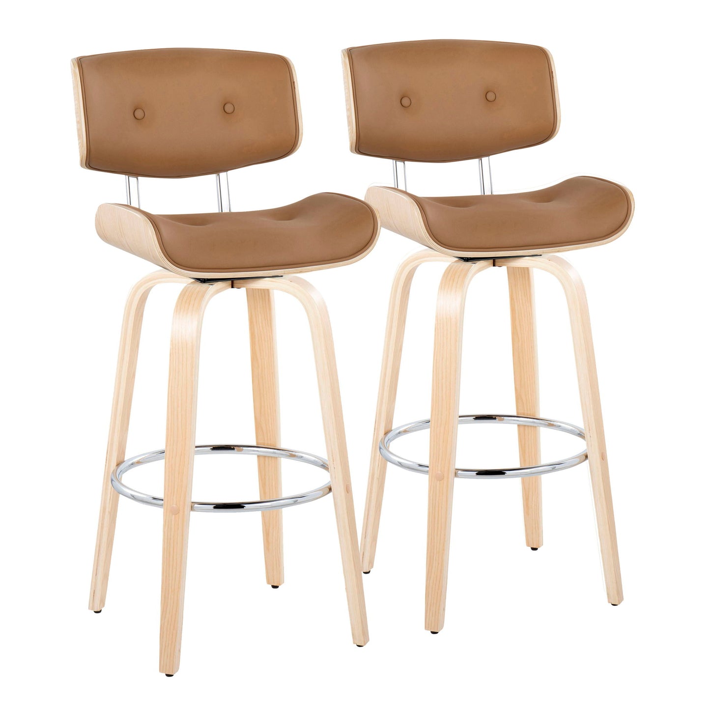 Lombardi - Mid Century Modern Fixed Height Barstool With Swivel With Round Footrest (Set of 2) Lumi Source