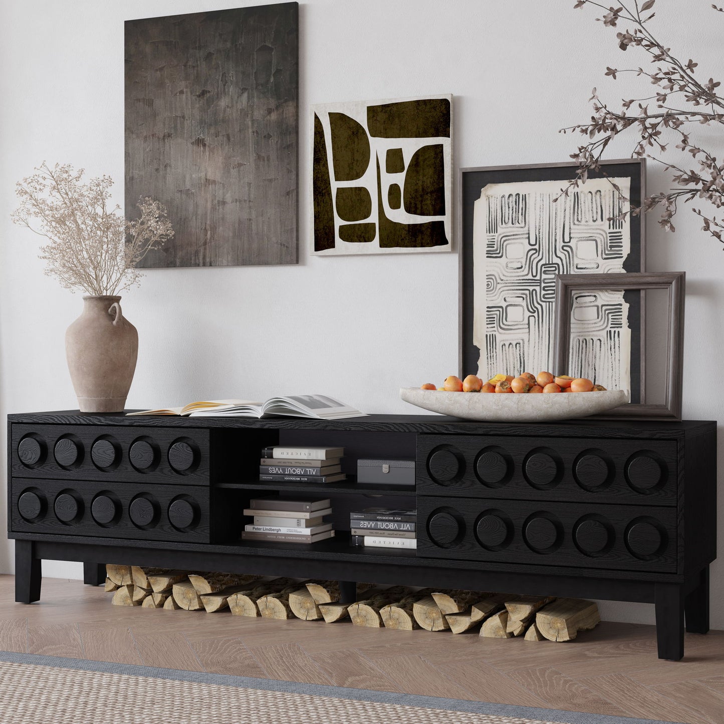 Media Console With 4 Drawers And Cable Management Home Essentials