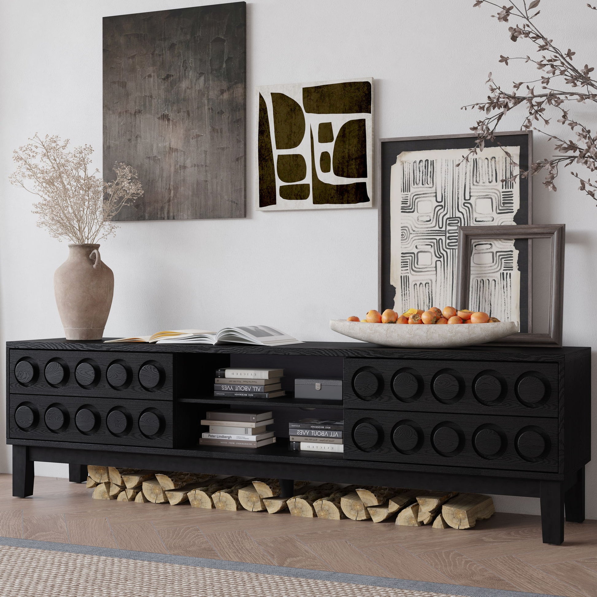 Media Console With 4 Drawers And Cable Management Home Essentials