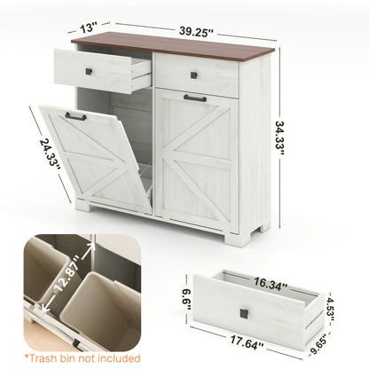 Double Tilt Out Trash Cabinet With Hideaway Drawer And Barn Door Style Home Essentials