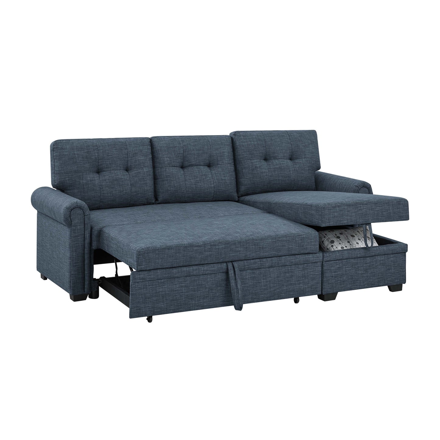 Blend Upholstered Sleeper Sofa With Reversible Chaise And Tufted Back - Dark Blue Home Essentials