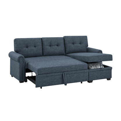 Blend Upholstered Sleeper Sofa With Reversible Chaise And Tufted Back - Dark Blue Home Essentials