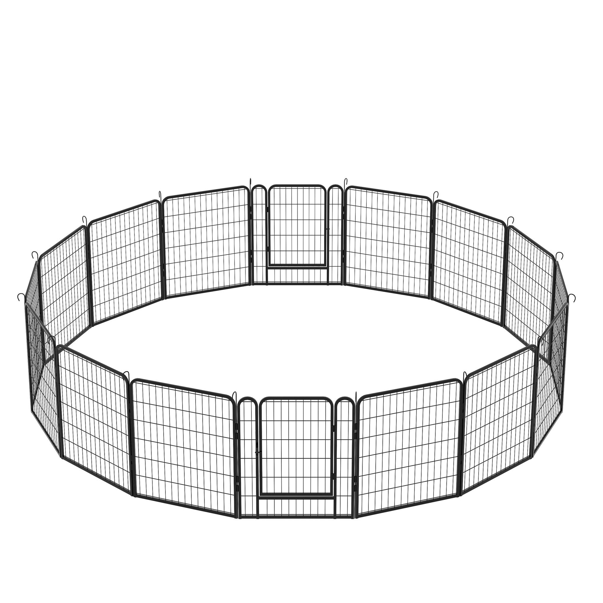 108.27" 16 Panels Heavy Duty Metal Playpen With Door, Dog Fence Pet Exercise Pen For Outdoor - Black Daily Nest