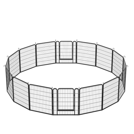 108.27" 16 Panels Heavy Duty Metal Playpen With Door, Dog Fence Pet Exercise Pen For Outdoor - Black Daily Nest