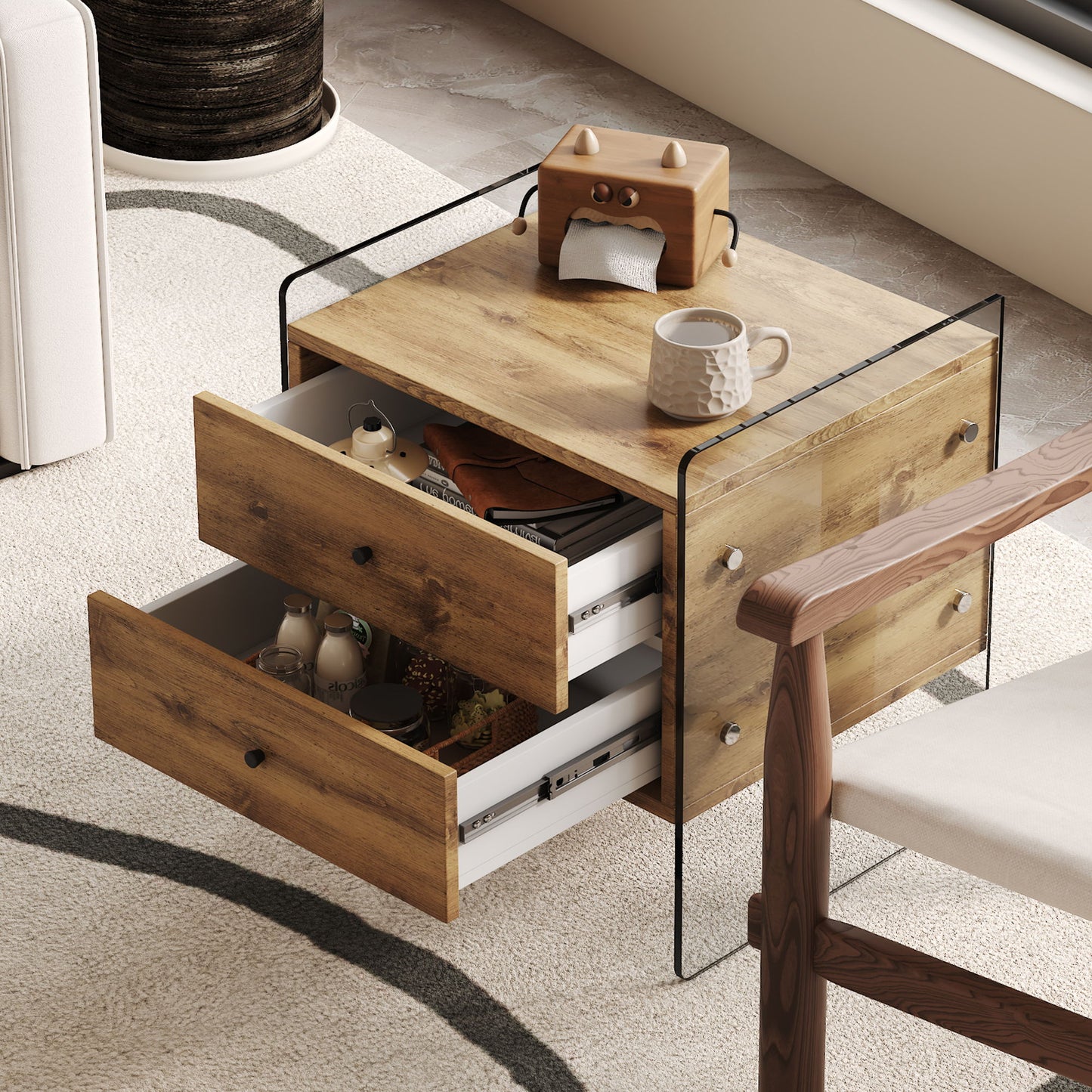 Double Drawer Bedside Table - Wood Home Essentials