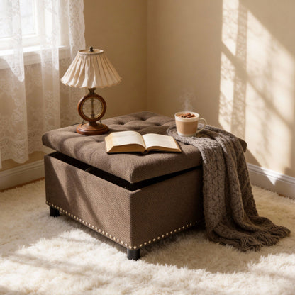 Square Tufted Storage Ottoman With Nailhead Trim Home Essentials