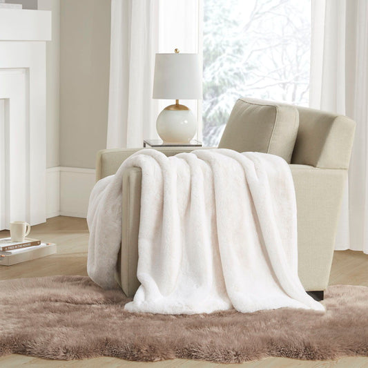 Bristol - Solid Premium Faux Fur Throw - Ivory