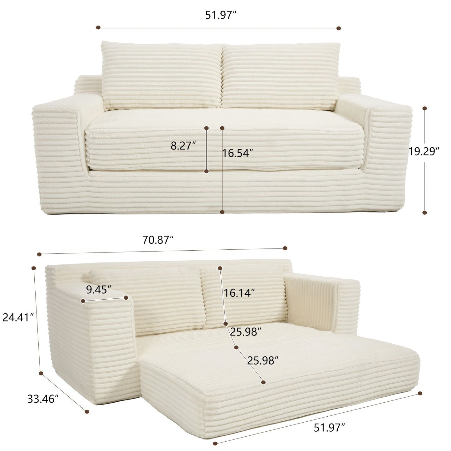 Convertible Loveseat Sofa Bed With Memory Foam & Steel Frame Home Essentials