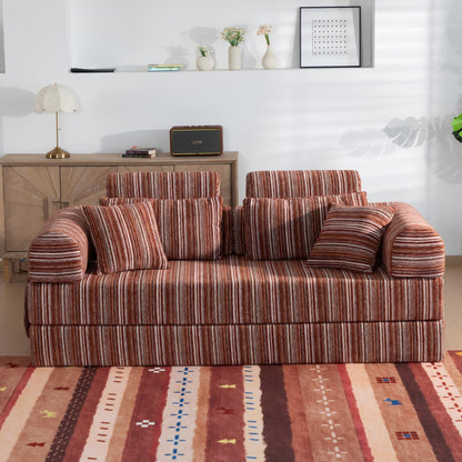 Convertible Sleeper Sofa Bed With High Density Compressed Sponge For Living Room - Red Striped Home Essentials