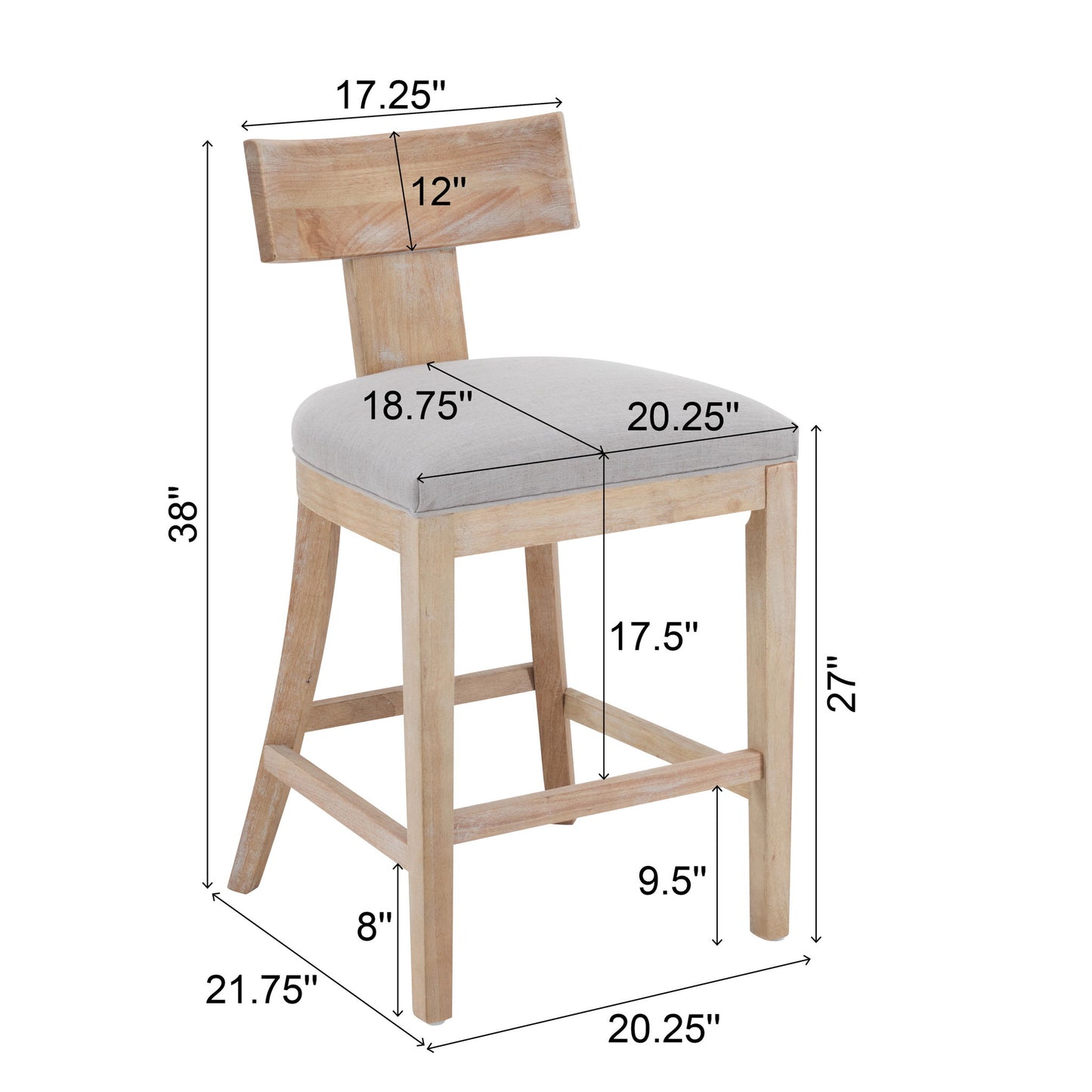 Upholstered Counter Height Bar Stools With Solid Rubber Wood Frame (Set of 2) Noble House