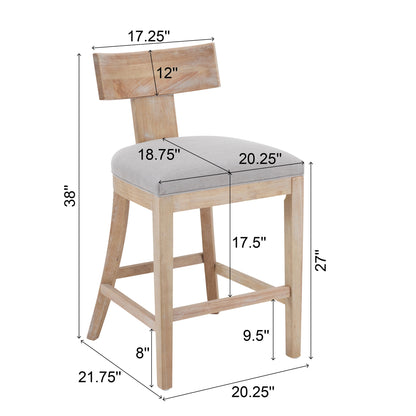 Upholstered Counter Height Bar Stools With Solid Rubber Wood Frame (Set of 2) Noble House