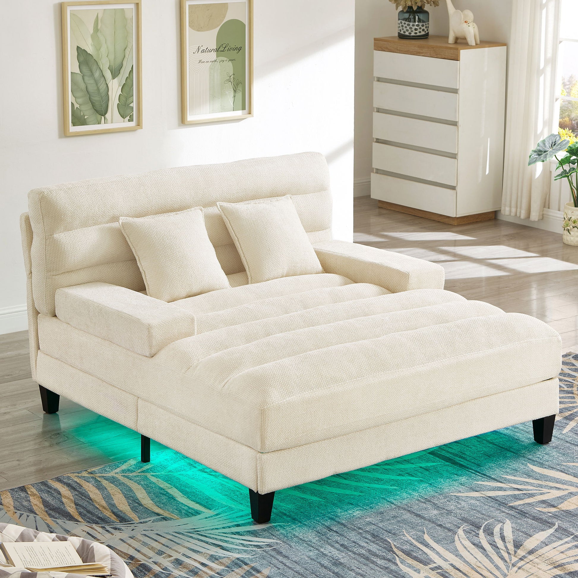 Chaise Bed Lounge Sofa Chair With Adjustable Backrest And LED Light Strip Hearth and Haven