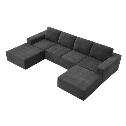 Modular U Shaped Sectional With Ottomans, Luxury Cloud Floor Couch With Deep Seat Fully Compressed Upholstered Sofa Luxe & Co.