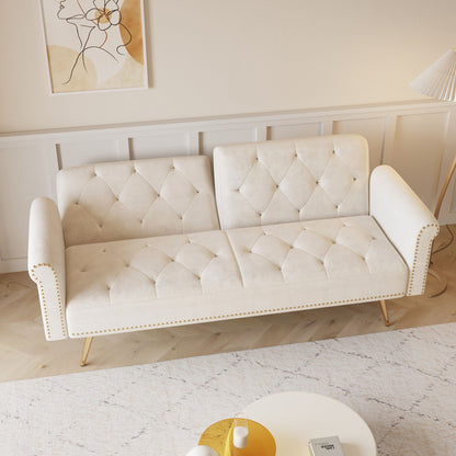 Luxurious Velvet Sofa Bed With Nail Head Trim And Matching Pillow Home Essentials