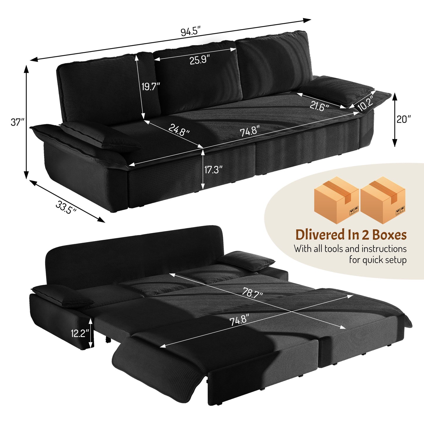 King Size Pull Out Sofa Bed, 3 In 1 Convertible Multifunctional Home Essentials