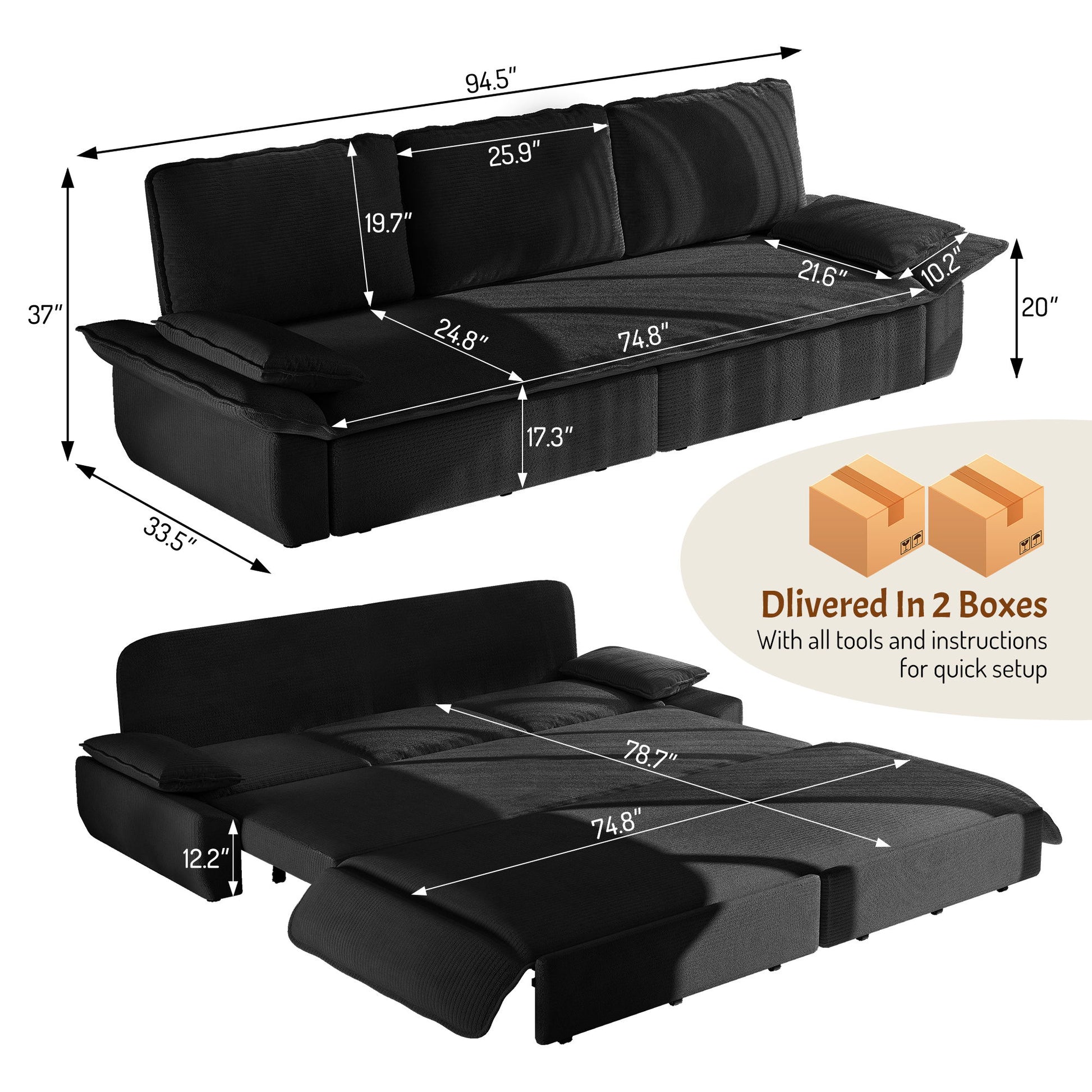 King Size Pull Out Sofa Bed, 3 In 1 Convertible Multifunctional Home Essentials