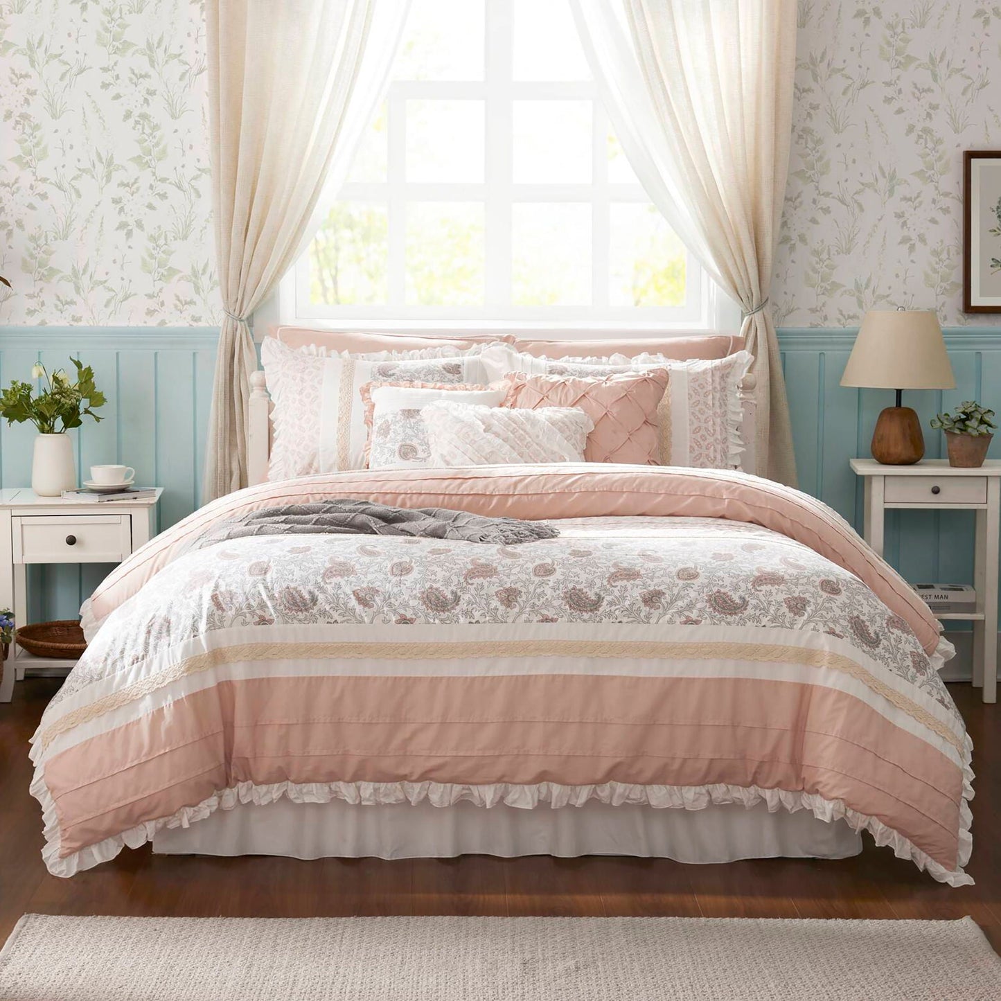 Dawn - King 9 Piece Comforter Set - Blush Madison Park