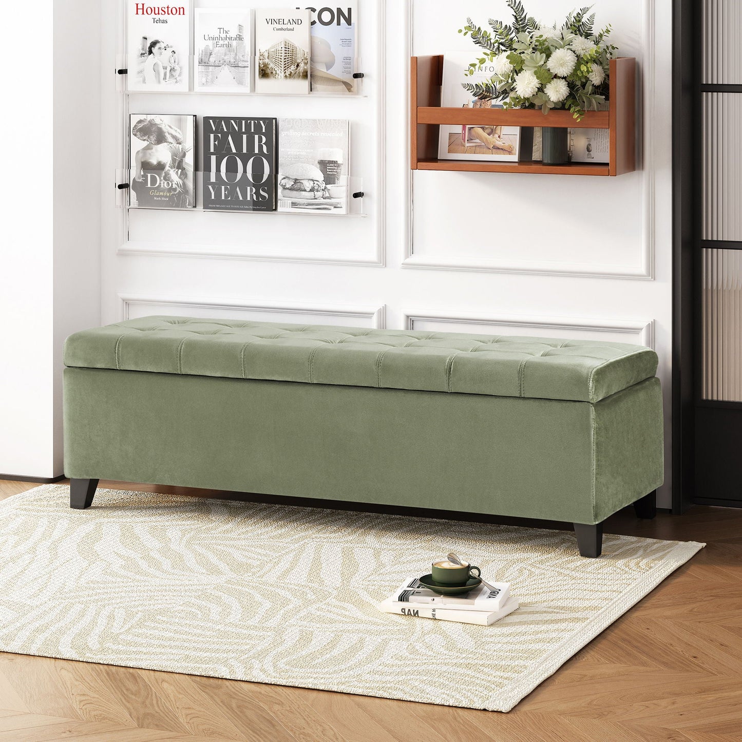 Wendover - Elegant Velvet Tufted Storage Bench With Lift-Up Top And Birch Wood Legs Noble House