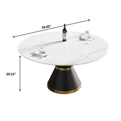 Modern Artificial Stone Round Carbon Steel Base Dining Table, Can Accommodate 6 People Home Essentials