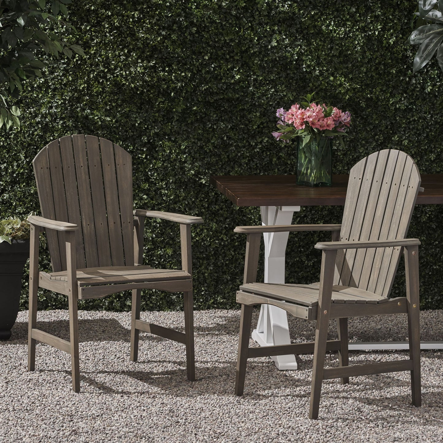 Outdoor Weather Resistant Acacia Wood Adirondack Dining Chairs (Set of 2) Noble House