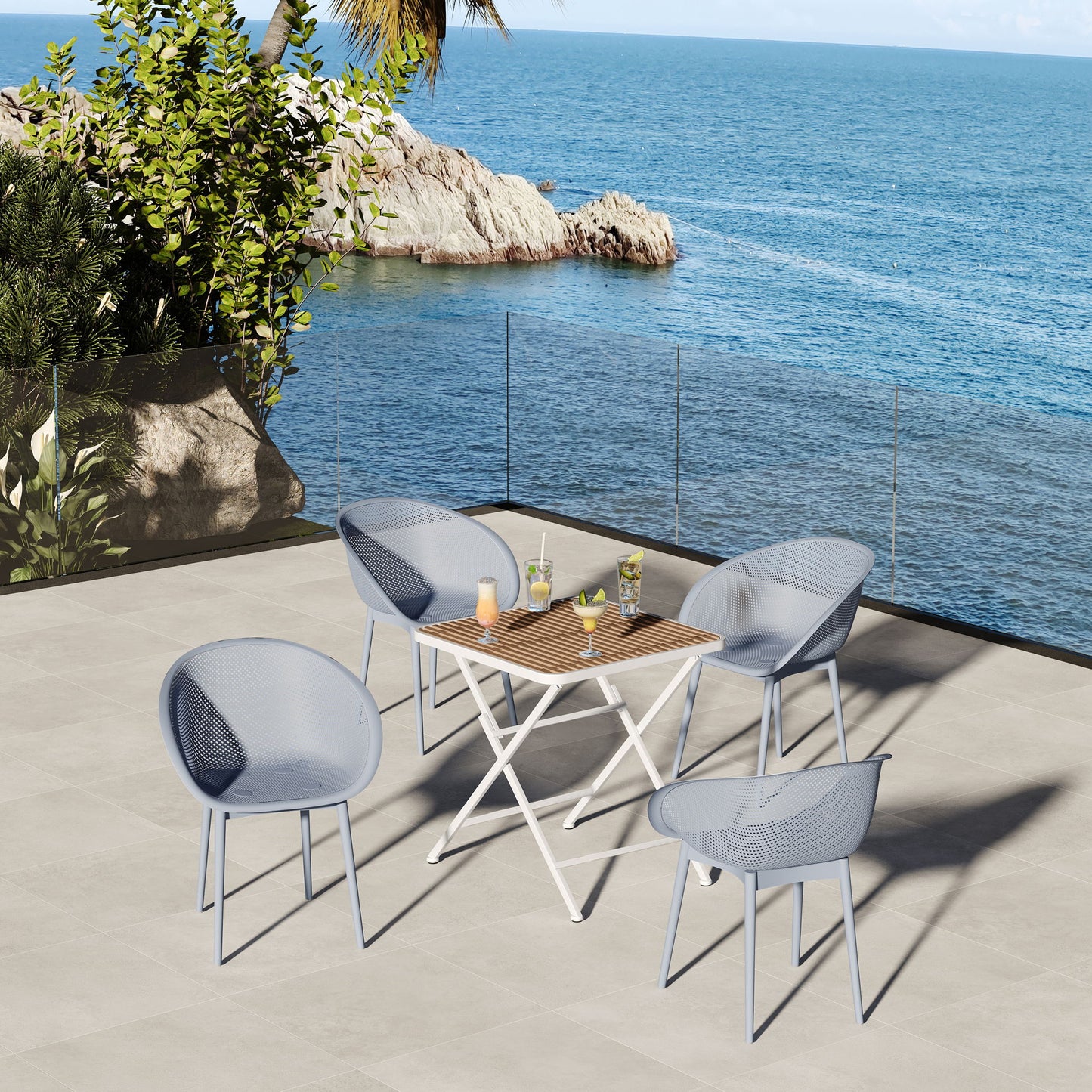 2 Pack Lounge Chair Set & Folding Square Table Home Essentials