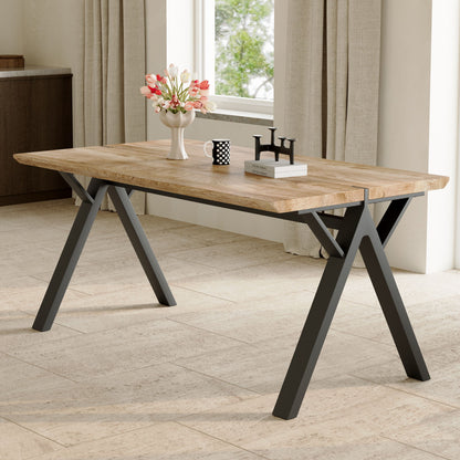 Wood Textured Dining Table With A Frame Legs.Density Board Sticker Pipe Spraying, Suitable For Various Occasions Such As Living Rooms - Black Home Essentials