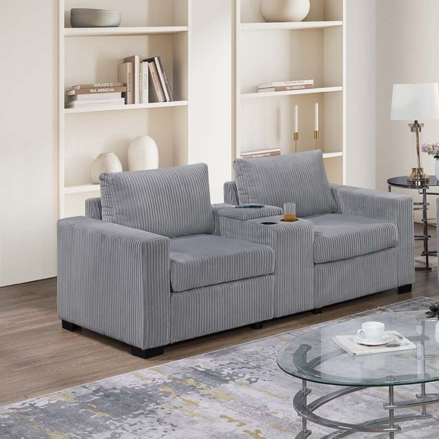Elegant Simple Sofa Set With Console Cup Holder And Loveseat Home Essentials