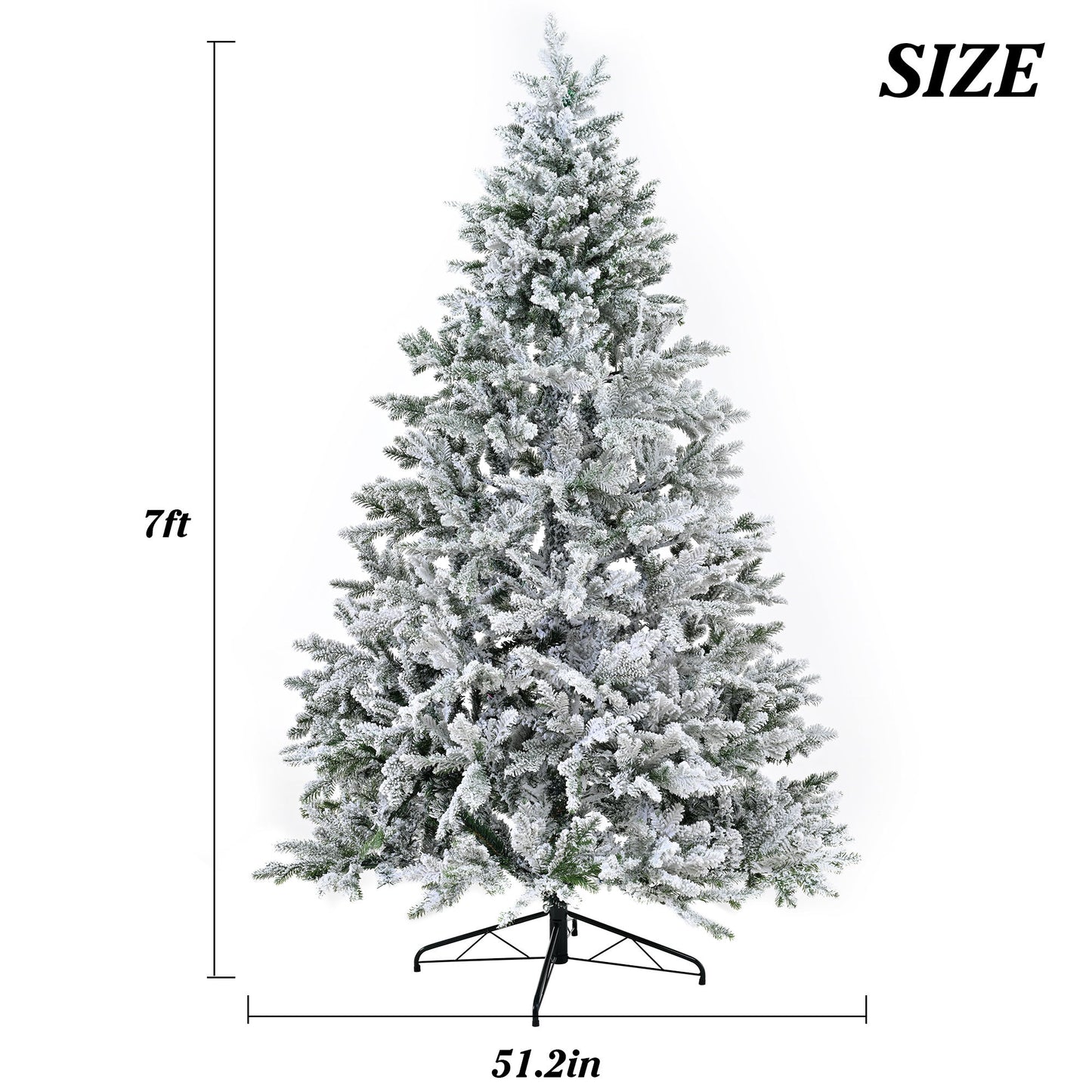 7Ft Snow Flocked Hinged Artificial Christmas Tree With Fluffy Branches And Snow Tips - White Daily Nest