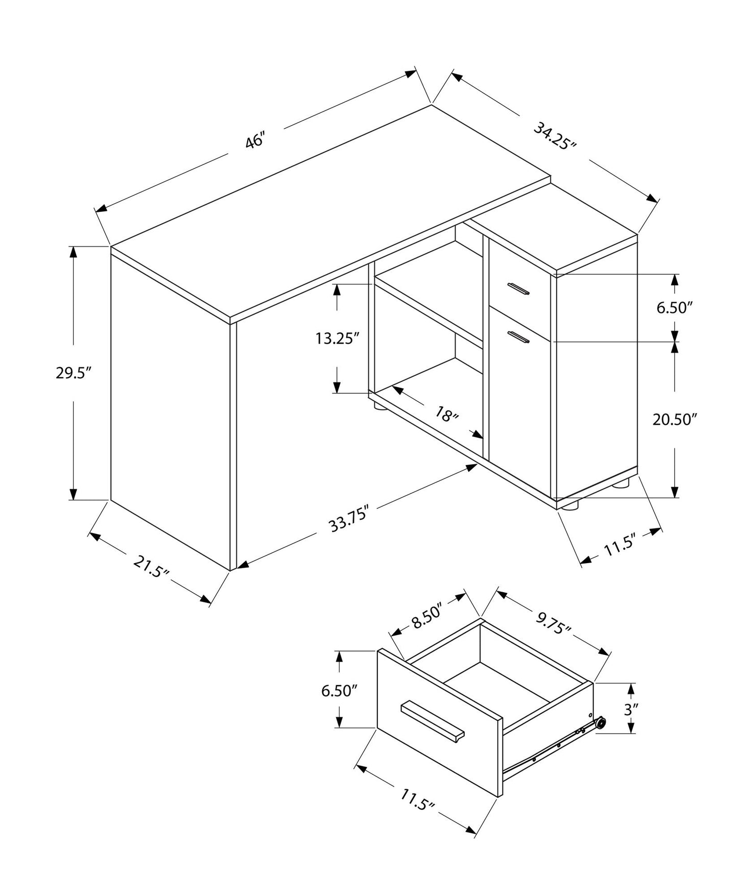 Computer Desk, Home Office, Corner, Storage Drawers, L Shape, Contemporary & Modern 8th Street
