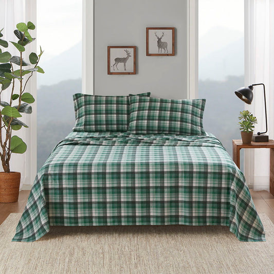Flannel - 4 Piece California King Sheet Set - Green Plaid Woolrich