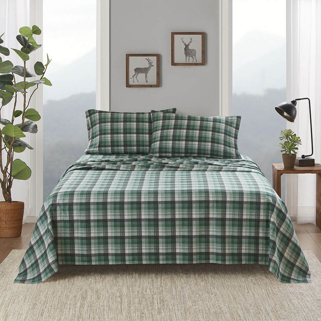 Flannel - 4 Piece Full Sheet Set - Green Plaid Woolrich
