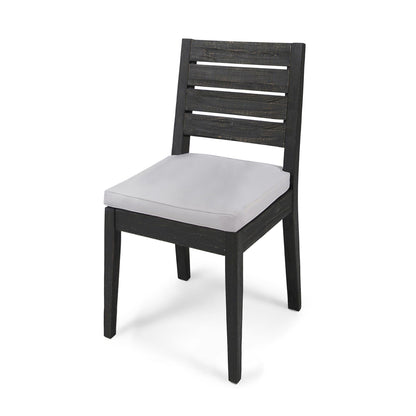 Patio Armless Dining Chair With Laid Back Slat Panel Design - Light Gray Noble House