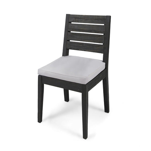 Patio Armless Dining Chair With Laid Back Slat Panel Design - Light Gray Noble House