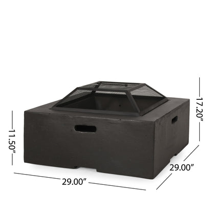 Outdoor Square Mgo Wood Burning Fire Pit - Dark Gray Noble House