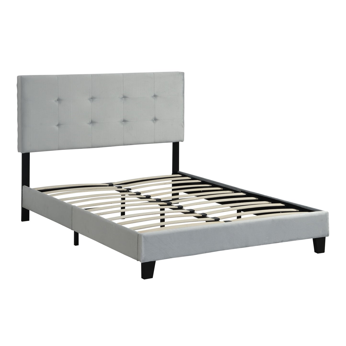 Full Size Upholstered Platform Bed Frame With Tufted Headboard, Strong Wood Slat Support - Gray Home Essentials