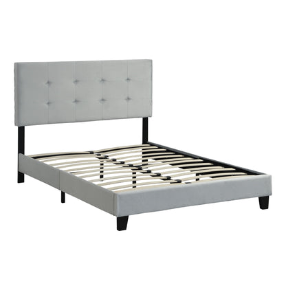Full Size Upholstered Platform Bed Frame With Tufted Headboard, Strong Wood Slat Support - Gray Home Essentials