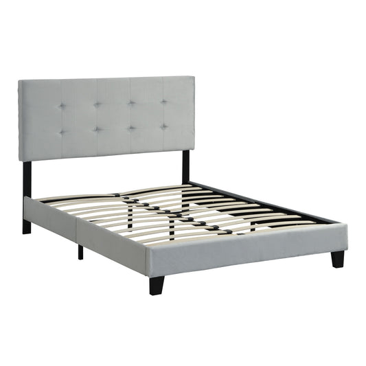 Full Size Upholstered Platform Bed Frame With Tufted Headboard, Strong Wood Slat Support - Gray Home Essentials