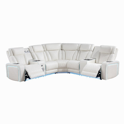 Electra - Power Recliner Sectional Sofa With Power Headrests, Console Loveseats, Wedge, LED Light Strip, Speakers Matrix Furniture Group