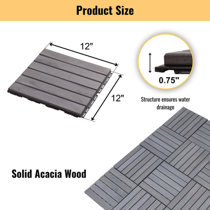 Interlocking Deck Tiles Striped Pattern, Waterproof Anti Mildew Brown Daily Nest