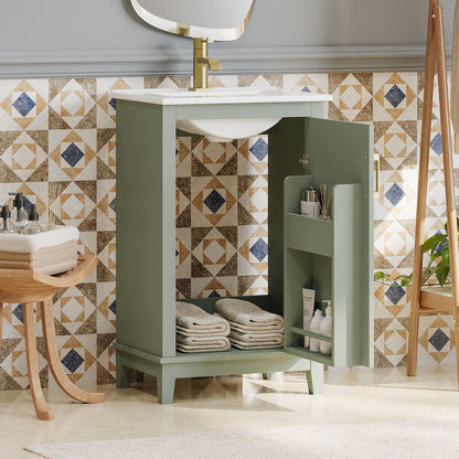 Modern Small Bathroom Vanity Cabinet With Ceramic Basin, Ample Storage, 1 Soft Close Door Hearth and Haven