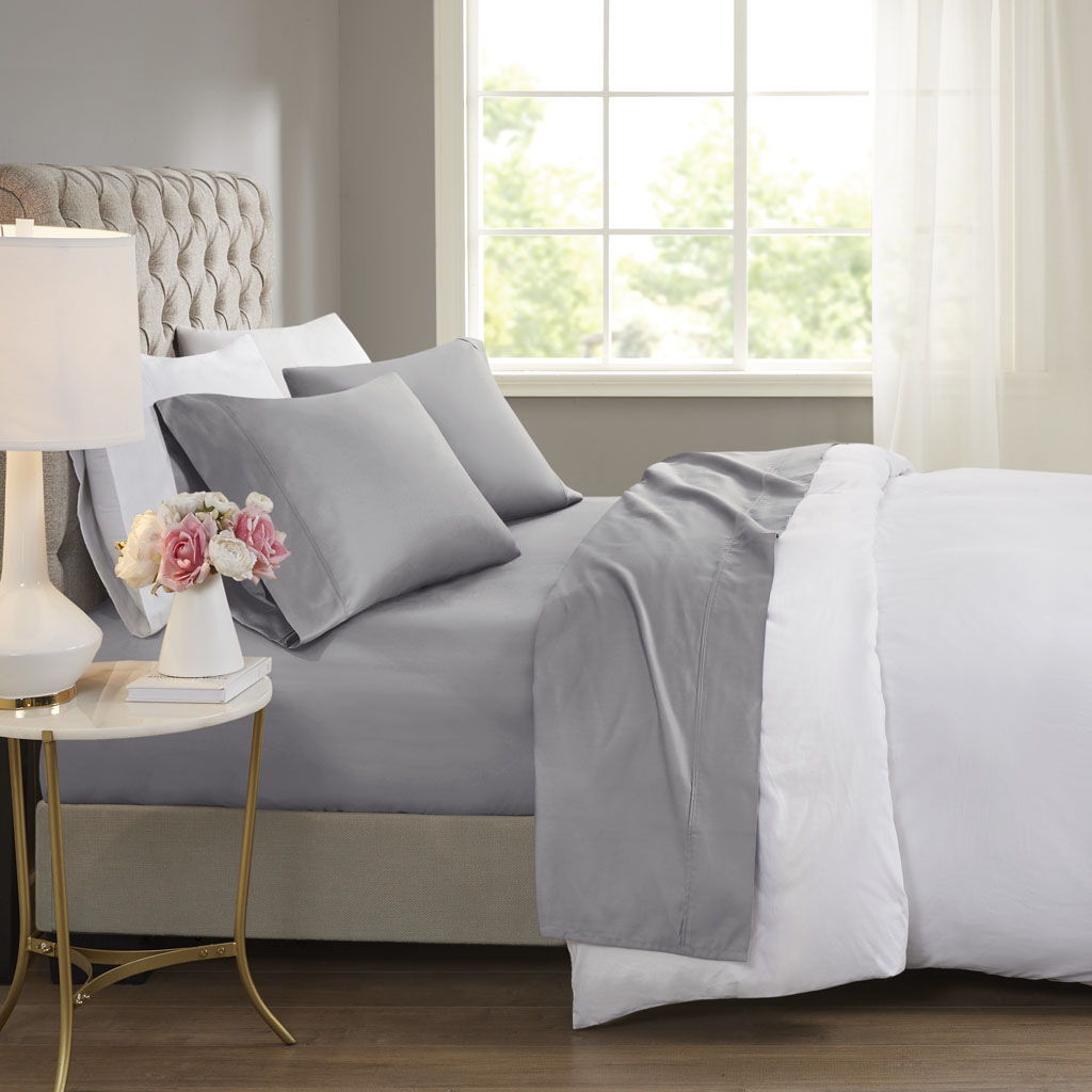 600 Thread Count - Cooling Cotton Blend 4 Piece King Sheet Set - Gray