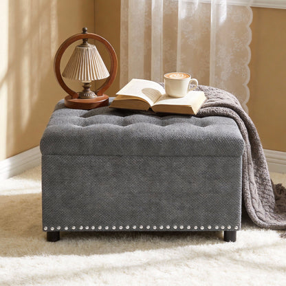 Square Tufted Storage Ottoman With Nailhead Trim Home Essentials