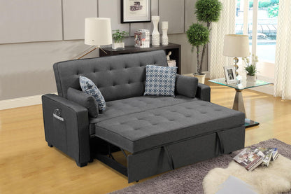 William - Modern Fabric Sleeper Sofa With 2 USB Charging Ports And 4 Accent Pillows - Gray