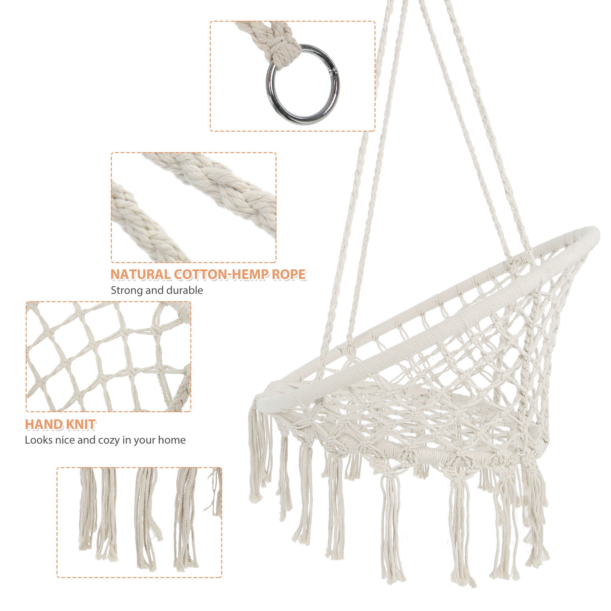 Macrame Hanging Hammock Chair, Cotton Rope Swing For Indoor And Outdoor Use Home Essentials