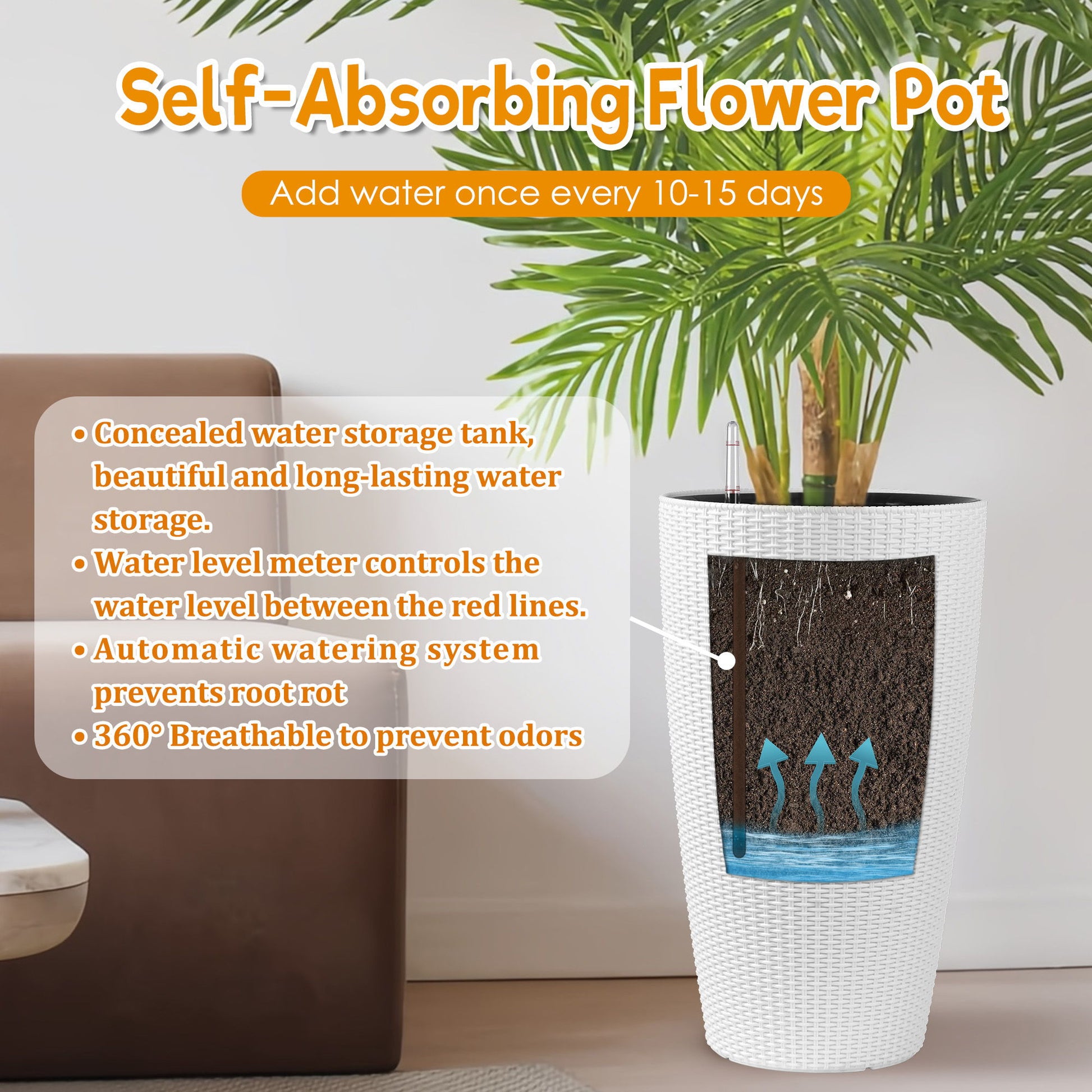 Tall Planters Set With Water Level Monitor And Auto Watering Daily Nest