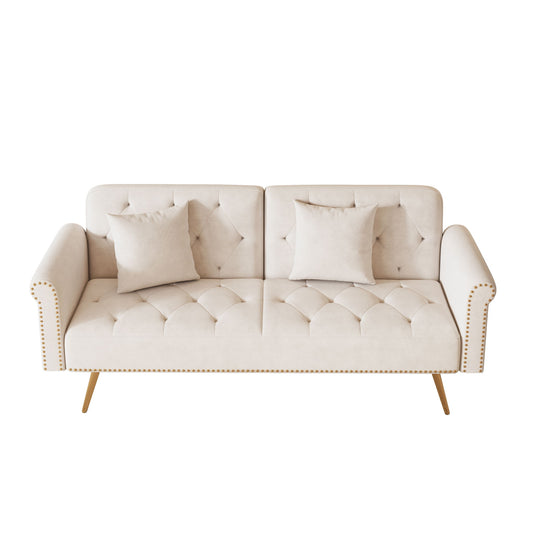 Luxurious Velvet Sofa Bed With Nail Head Trim And Matching Pillow Home Essentials