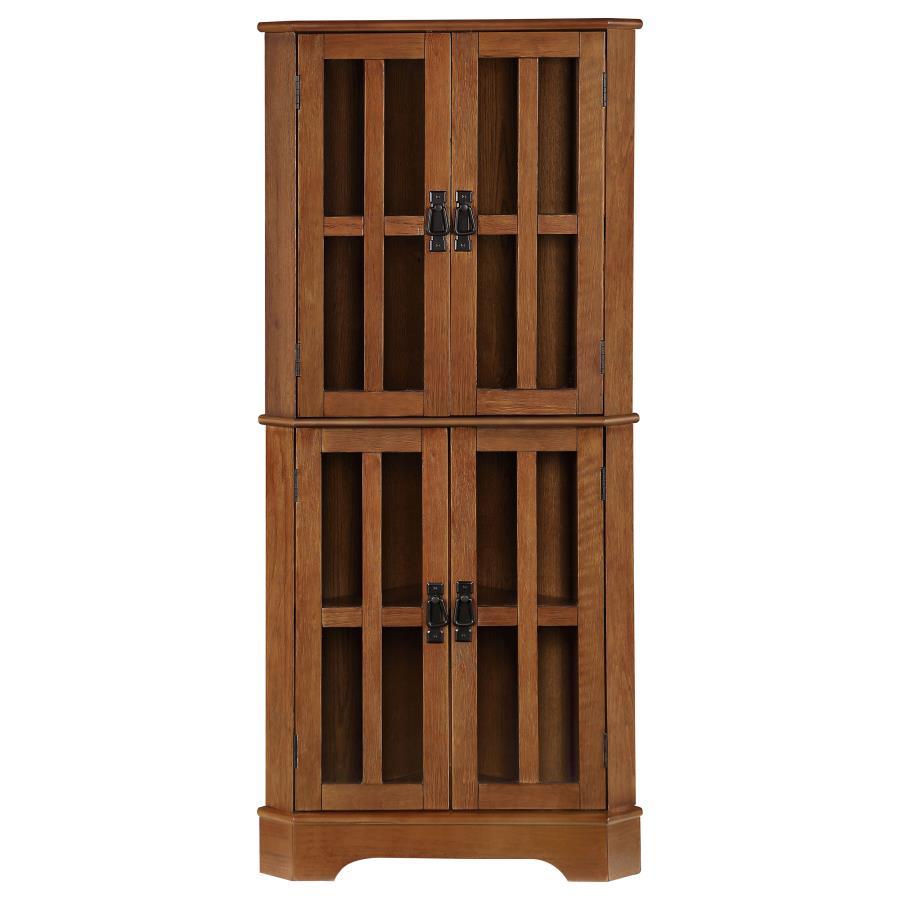 Coreosis - 4 Door Wood Corner Curio Cabinet - Golden Brown CoasterEveryday