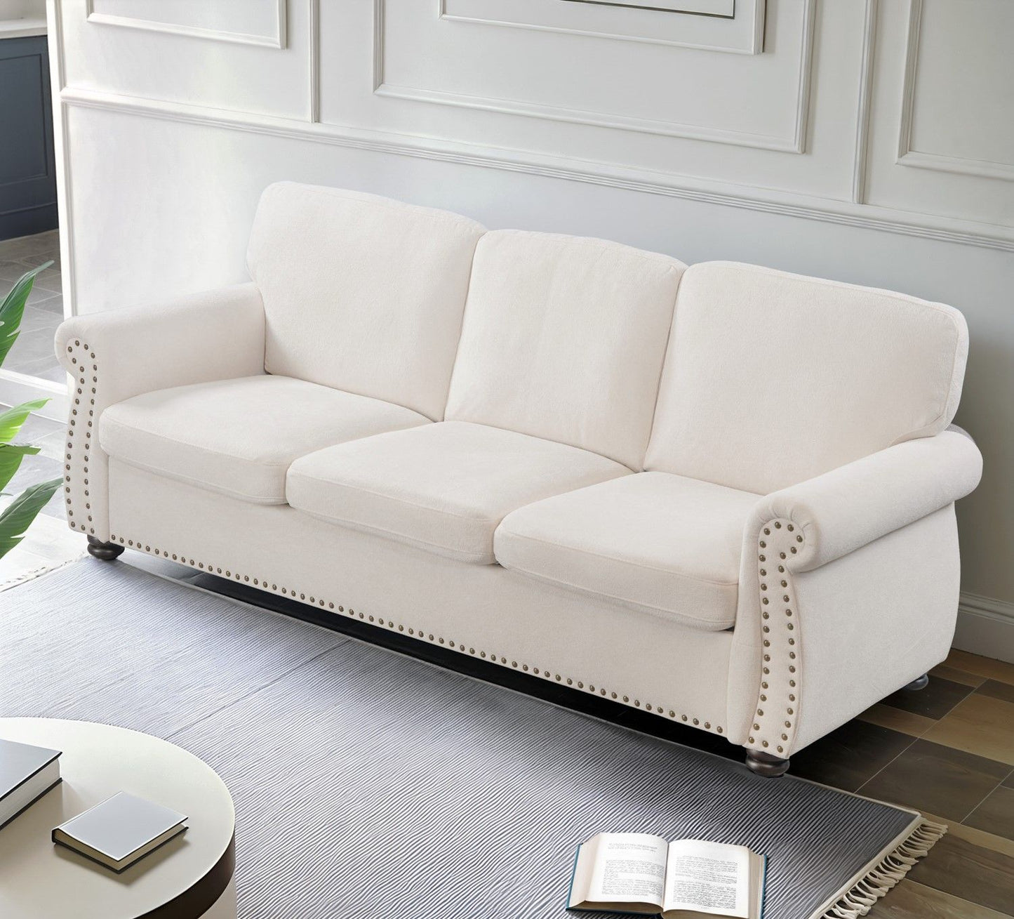 Soft Sofa, Upholstered 3 Seater Couch With High Density Foam, Loose Back Cushions And Turned Legs US Pride