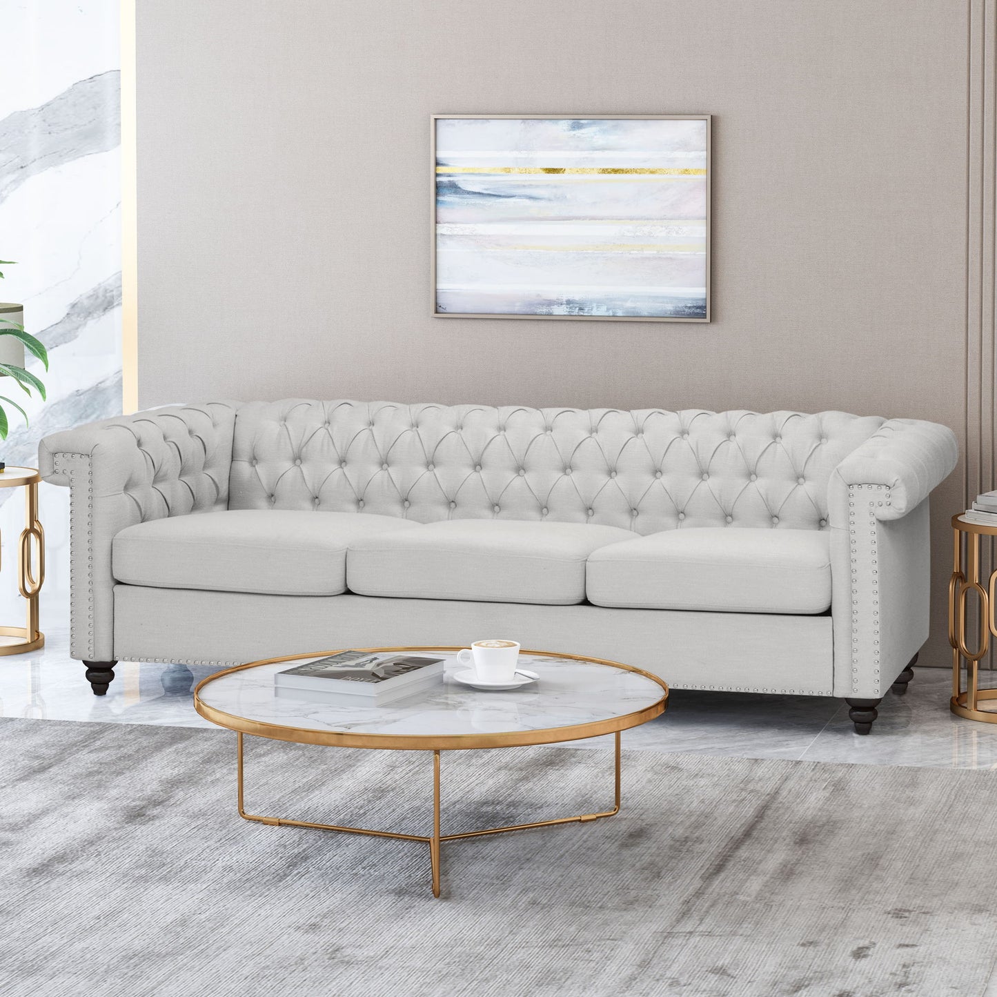 Chesterfield Style 3 Seater Sofa With Deep Button Tufting Noble House